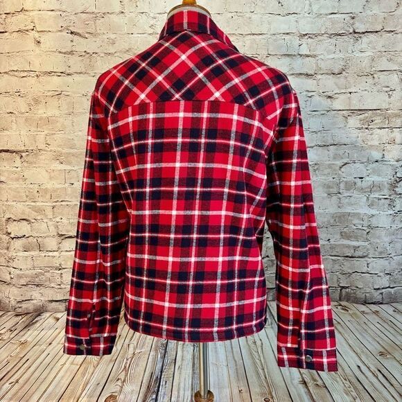 Lucky Brand Lined Shacket Plaid Flannel Button Down Red Black Womens Size XL NWT - Picture 4 of 7